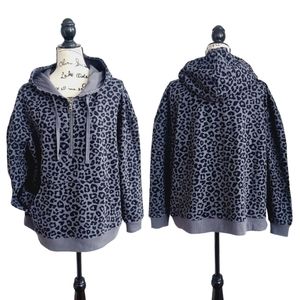 NWOT Time and Tru Leopard Print Women's Hooded Sweatshirt Pullover Hoodie Top L